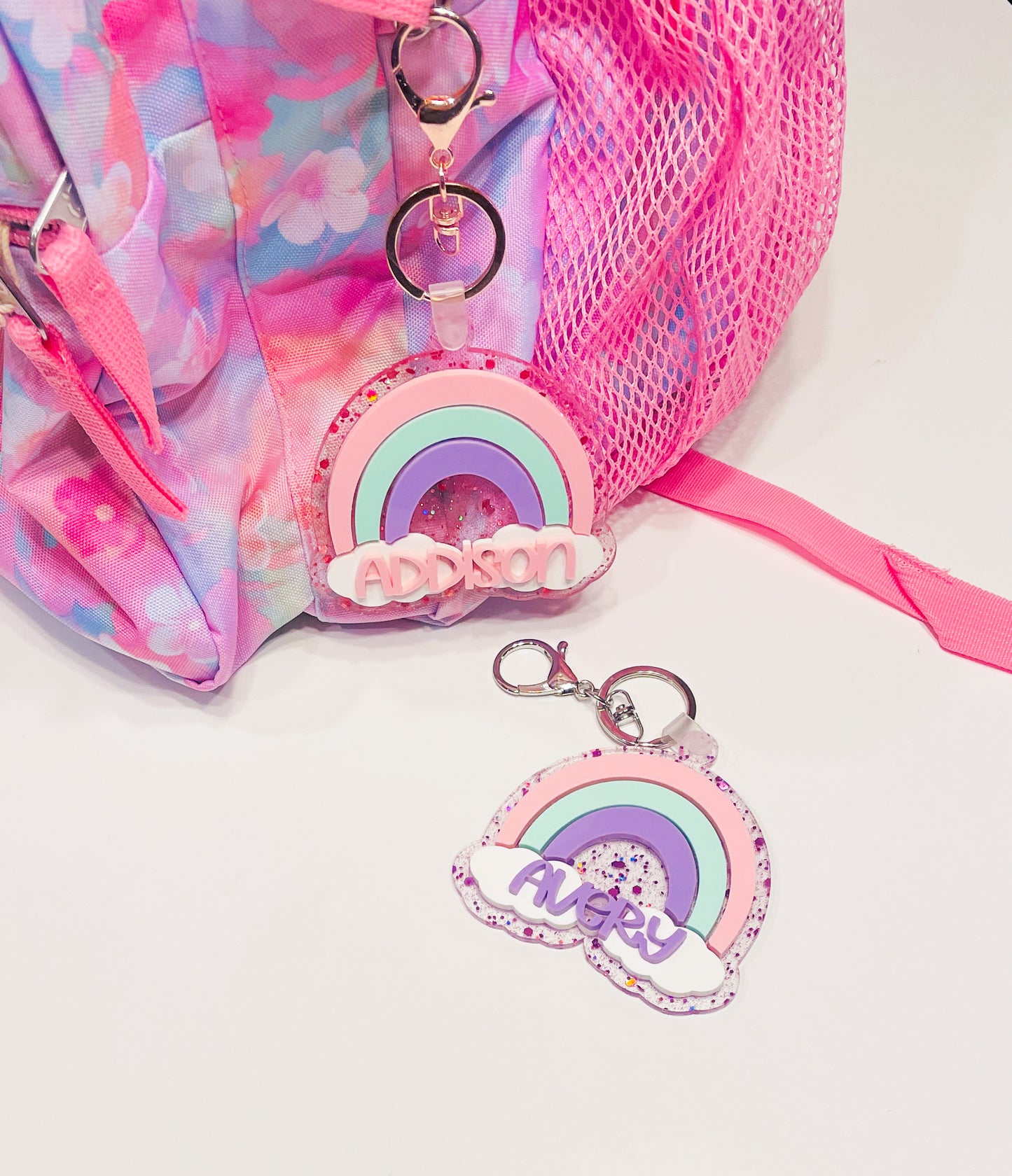 Personalized Rainbow Backpack Keychain