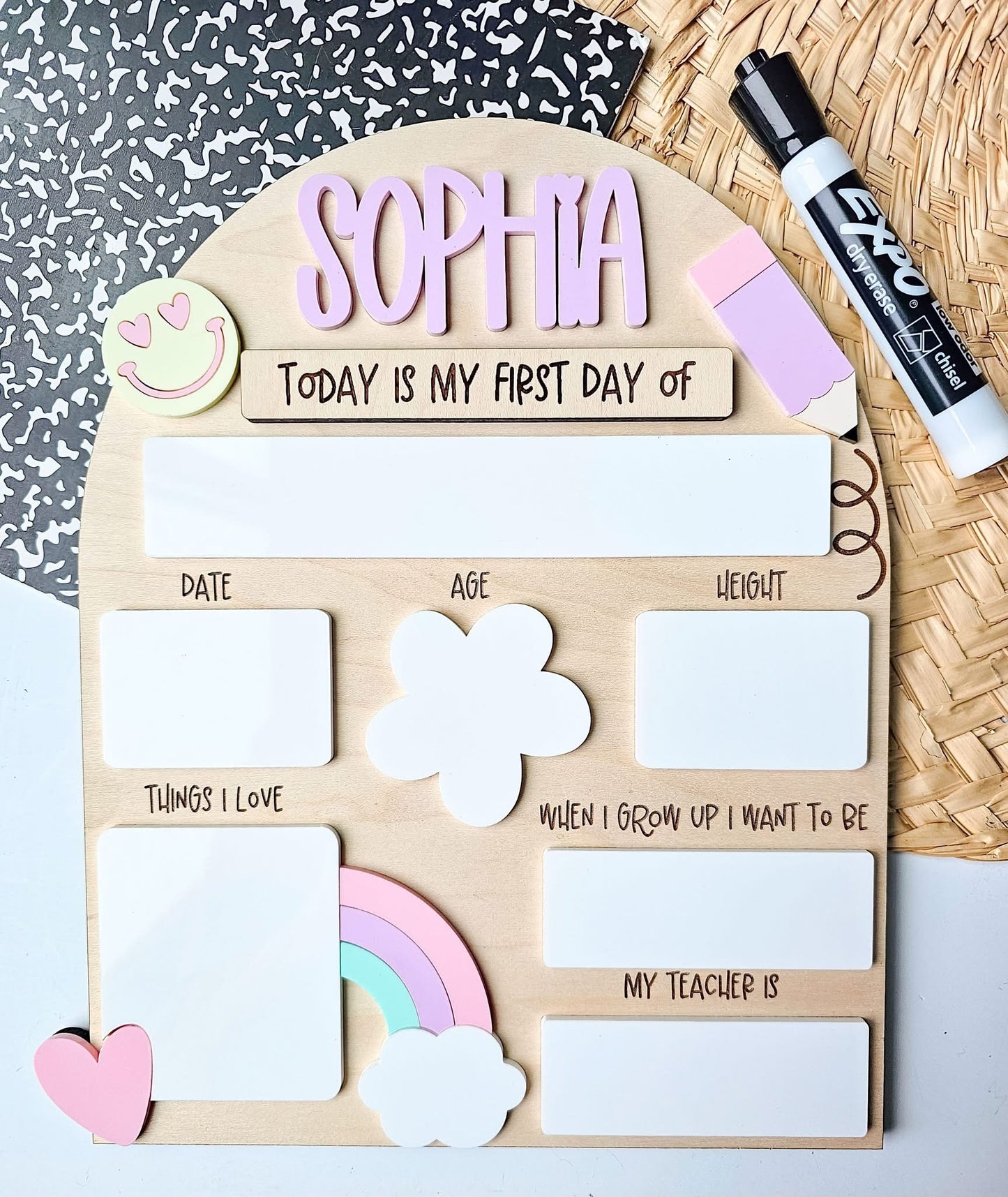 Personalized Rainbow First & Last Day of School Board