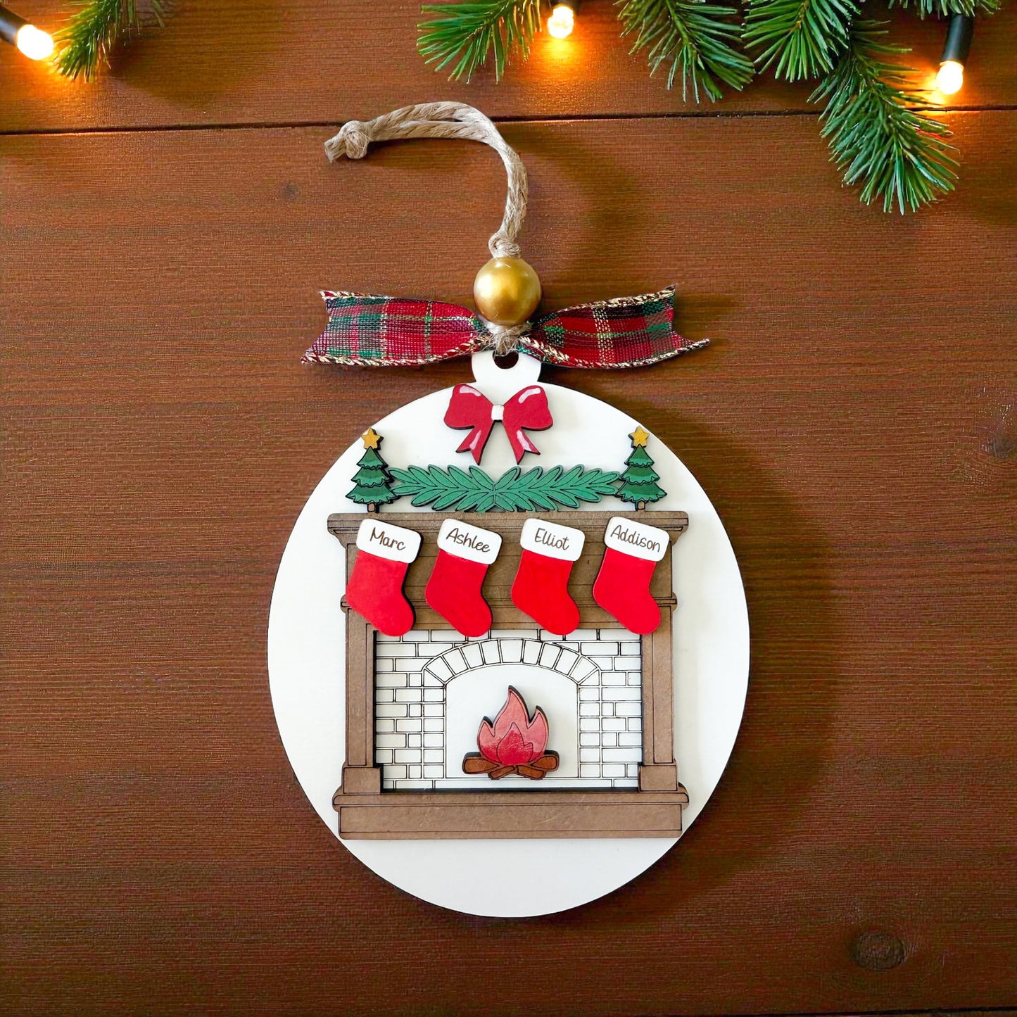 Personalized Family Fireplace Christmas Ornament