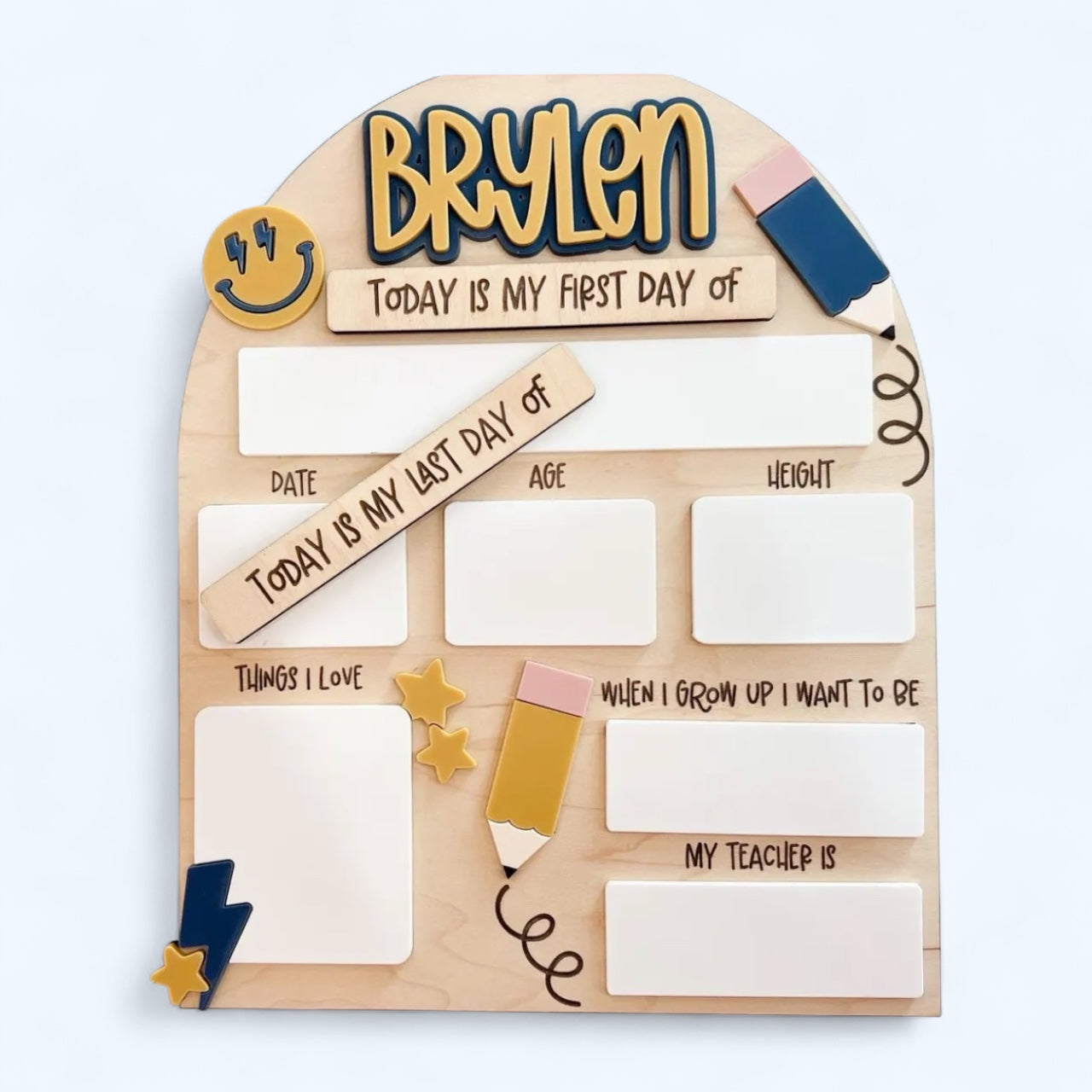 Personalized First &amp; Last Day of School Board-Lightening Bolt Design