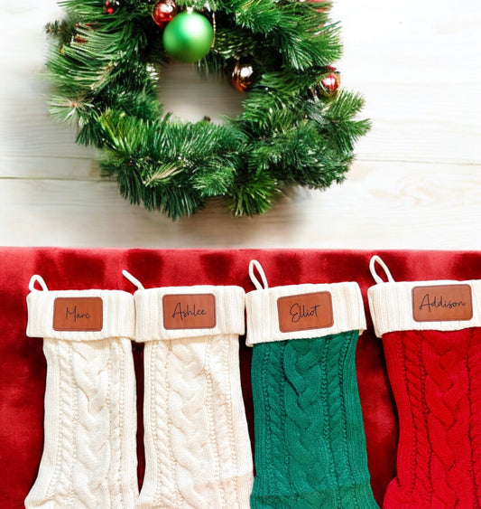 Personalized Christmas Stocking With Leather Patch