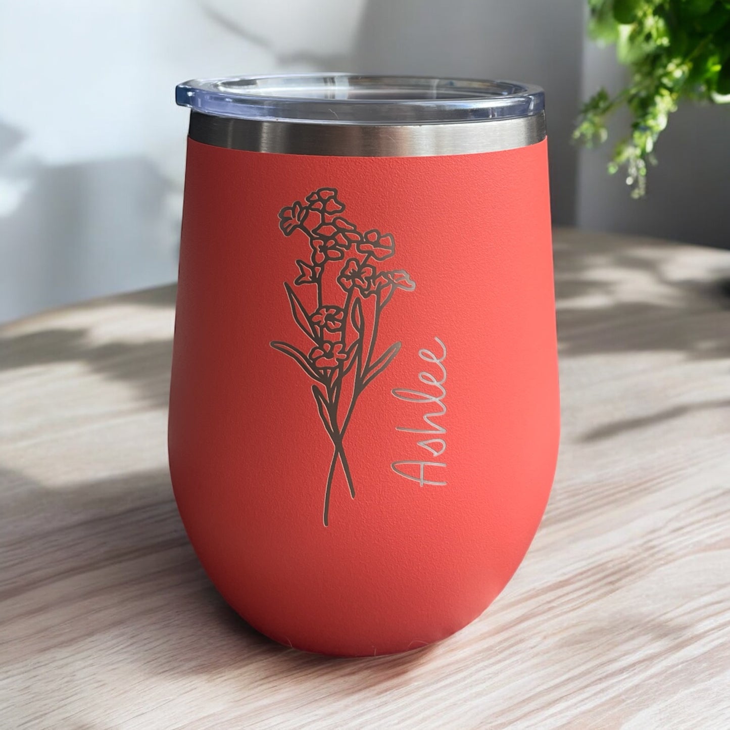 Personalized Birth Month Flower 12oz Wine Tumbler