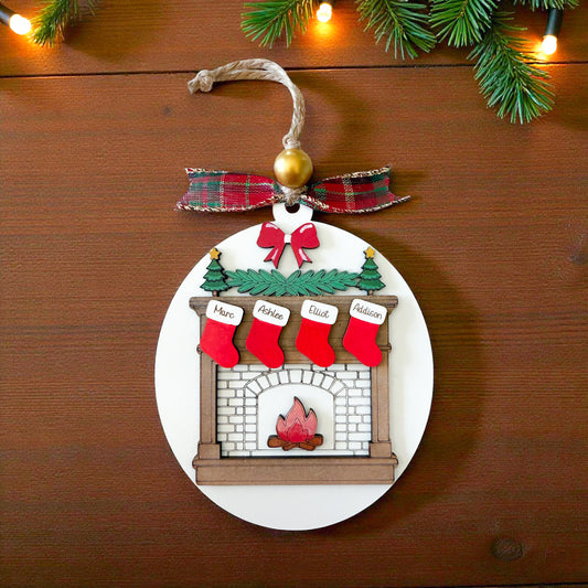Personalized Family Fireplace Christmas Ornament